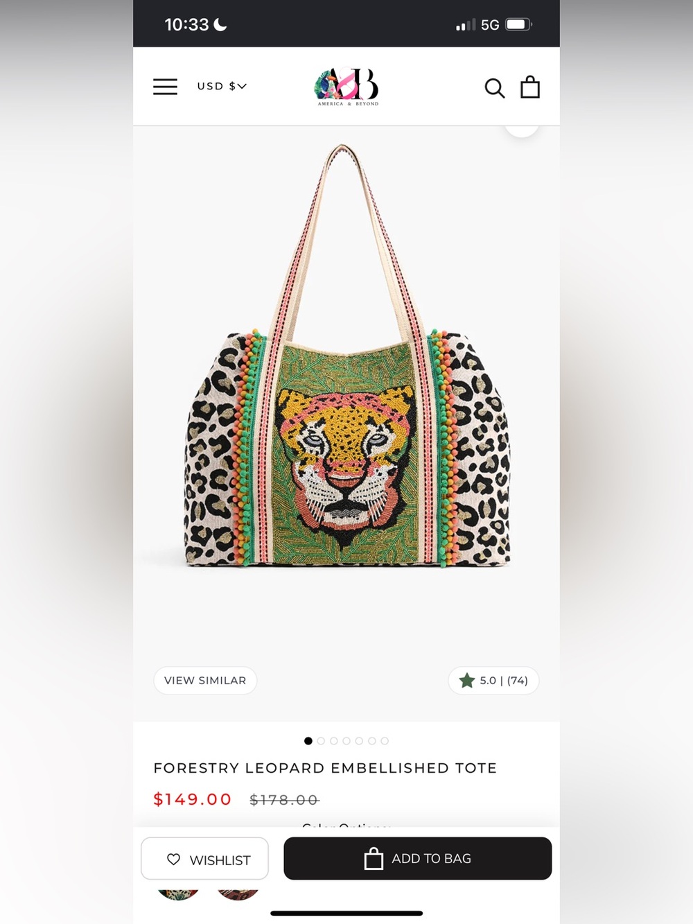 America & Beyond Leopard Embroidered Tote Bag - Multicolor - Picture 6 of 6
